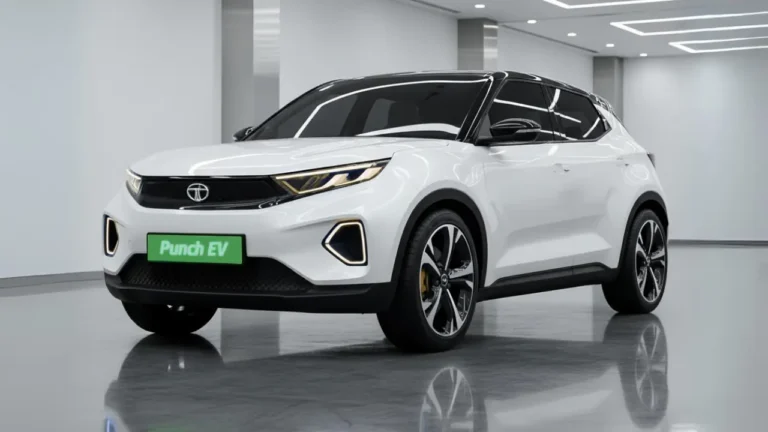 Tata Punch EV electric SUV parked showing front and side design